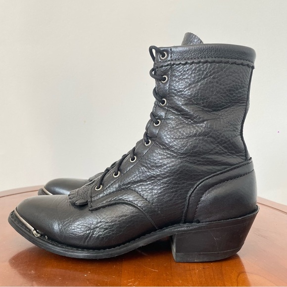 Vintage Women’s Heritage Lacer Black Leather Kiltie Cowboy Boot | US 6.5 - Picture 3 of 8